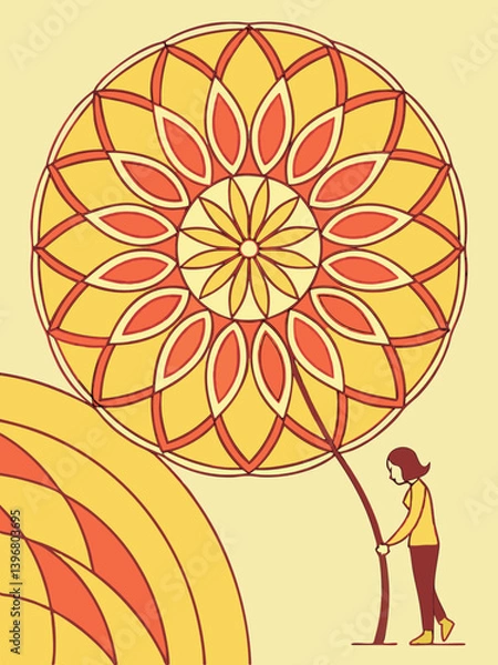 Fototapeta Rustic sunflower illustration in silhouette style, black floral vector with botanical elements for nature-themed backgrounds and prints