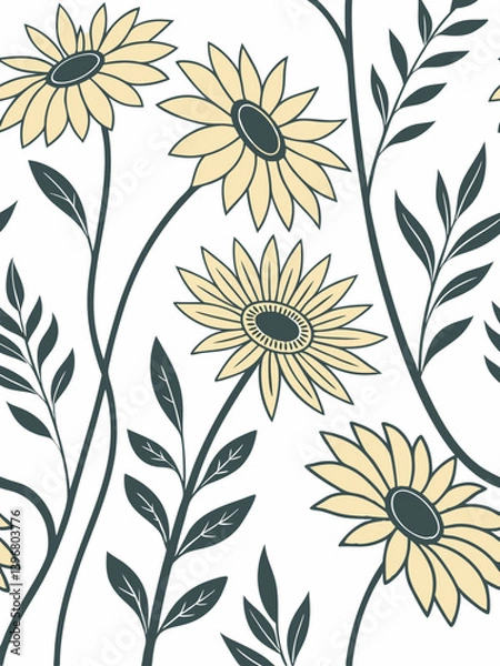 Fototapeta Simple sunflower silhouette vector with hand drawn floral details and organic leaves, perfect for eco-friendly patterns and rustic illustration