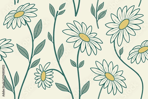 Fototapeta Rustic sunflower illustration in floral silhouette art style, nature-inspired vector with leafy branches and blooming flowers for decorative patterns and designs