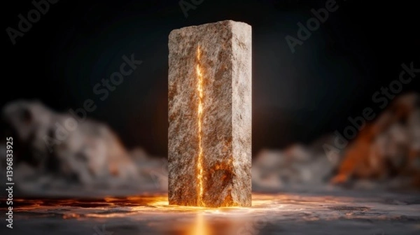 Obraz Glowing Stone Monolith with Radiant Light in Dark Atmosphere and Mystical Background for Fantasy and Sci-Fi Concepts
