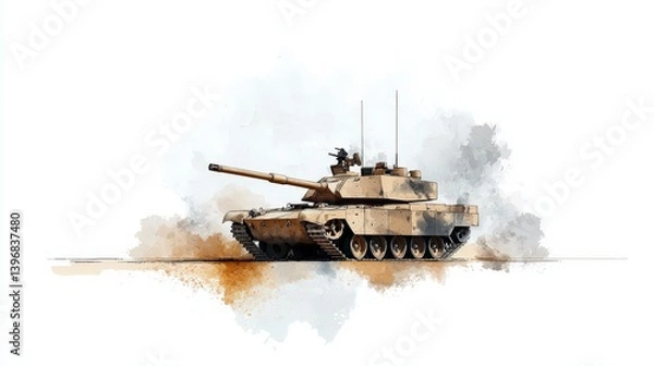 Obraz Realistic military tank illustration with detailed features and artistic background in soft color tones and textures