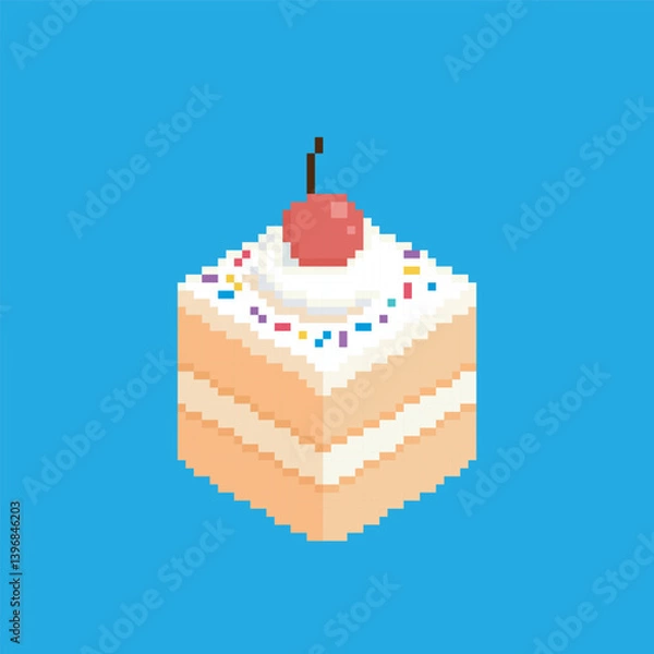 Obraz pixel art cake, vector illustration on isolated background.