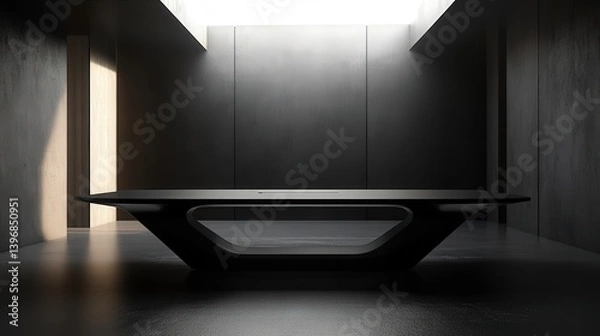 Obraz contemporary conference table in an empty room, awaiting participants to collaborate, communicate, and make pivotal decisions for the future of the business.