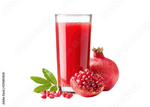 Fototapeta Fresh pomegranate juice in glass with fruit and seeds. Healthy drink concept.