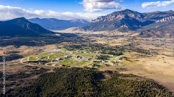 Fototapeta Aerial View of the Air Force Academy Campus and Surrounding Landscape