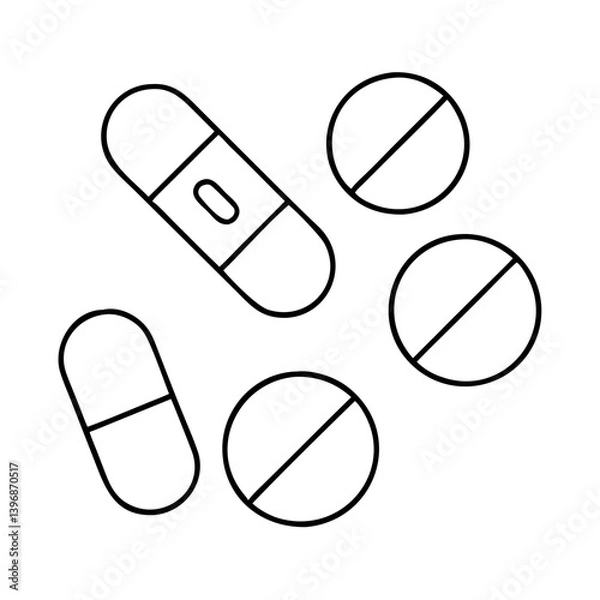Fototapeta pills icon, pills line art - simple line art of pills, perfect for pills logos and icons