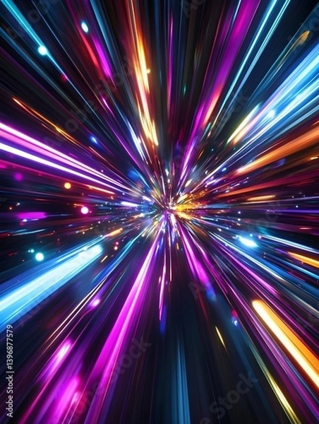 Obraz Dynamic Hyperspace Light Streaks Converging, Generative AI