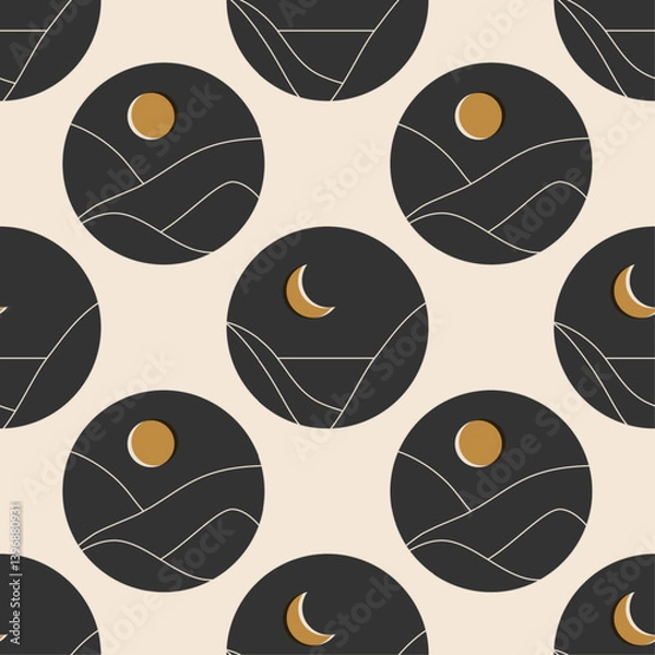 Fototapeta Seamless pattern of trendy minimalist landscape abstract contemporary collages