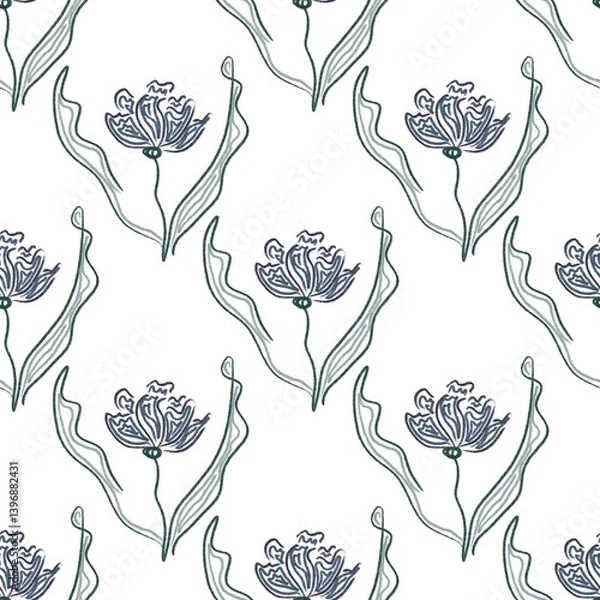 Fototapeta Seamless elegant tulip pattern. Turkish. Endless floral pattern can be used for ceramic tile, wallpaper, linoleum, textile, web page background.  