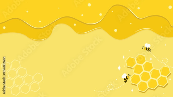 Fototapeta Vector graphic of little bees and honeycomb borders background suitable for world honey bee day with copyspace area