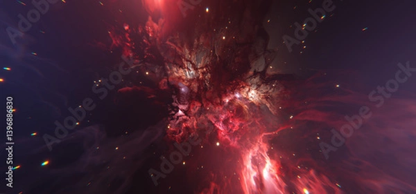 Obraz Epic Red and Blue Cosmic Nebula Background in Deep Space