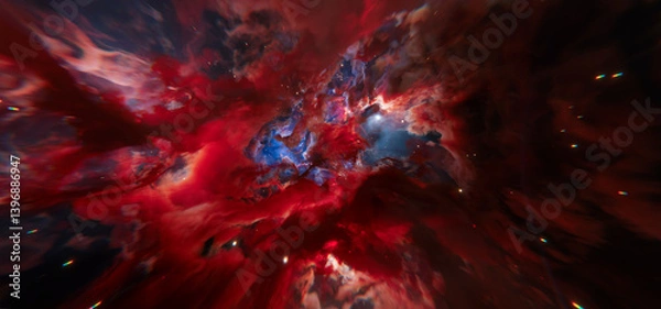 Fototapeta Epic Red and Blue Cosmic Nebula Background in Deep Space