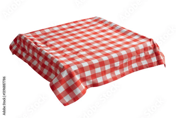 Obraz red and white gingham tablecloth on white background