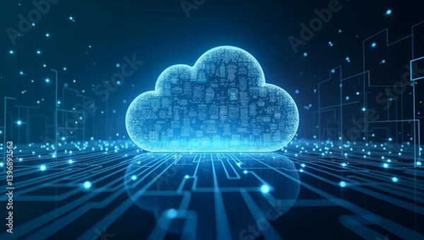 Obraz Futuristic Cloud Strategy: Digital Blueprints & IT Frameworks for Enterprise Transformation - Modernization Concept with Empty Space for Text