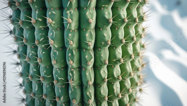 Obraz Extreme close-up of cactus surface, showing thorns and textured skin, isolated on white background