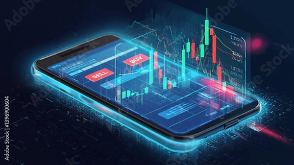 Fototapeta Mobile Stock Trading Platform with Real-time Chart Visualization and Analytics