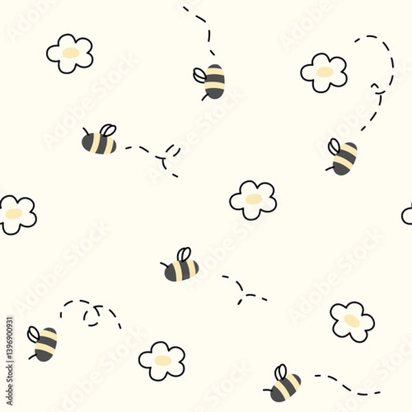 Fototapeta seamless pattern with bees and flowers