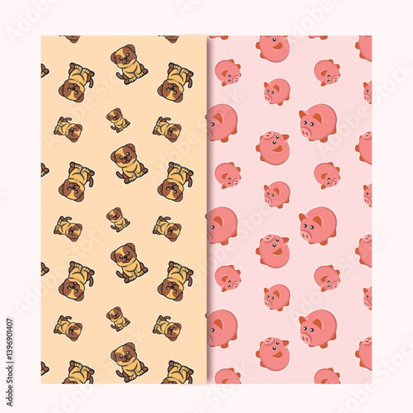 Fototapeta Dog and Pig Pattern Vector