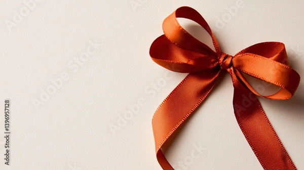 Fototapeta Elegant orange ribbon tied in a bow on a neutral background suitable for gift wrapping or decoration