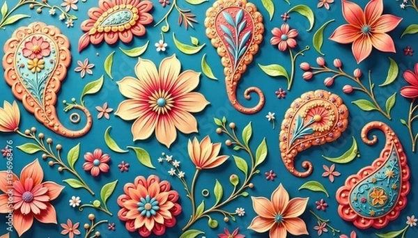 Obraz Subtle paisley motif seamlessly repeats, soft muted tones, delicate design , calm, decor