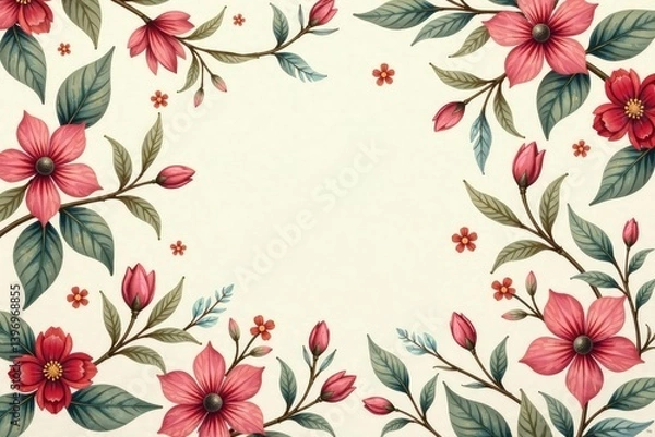 Obraz Subtle paisley repeat, muted earth tones, delicate leaves and blossoms, calm, earth