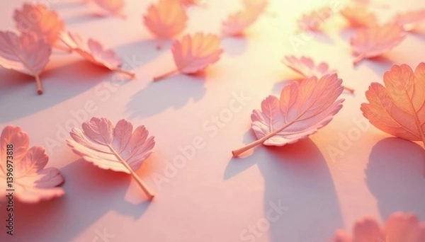 Fototapeta Subtle repeating leaf pattern on a light surface , minimal, leaf