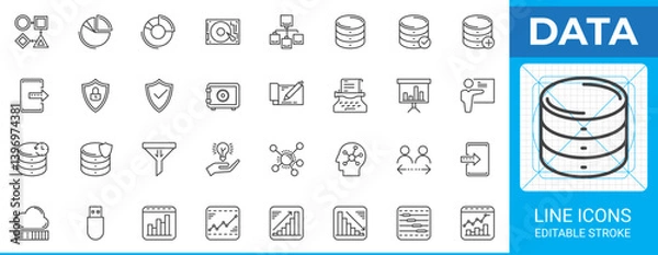 Fototapeta Data management line icon set