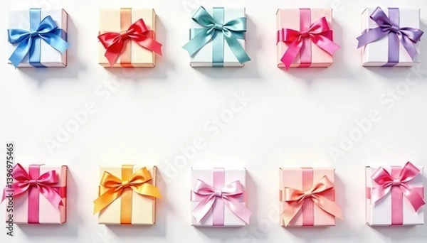 Obraz Subtle watercolor gift box pattern, pastel colored bows, surface, spring, present