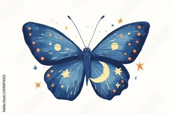 Obraz Celestial Butterfly Illustration, Night Sky, Stars, Moon, Design Element.