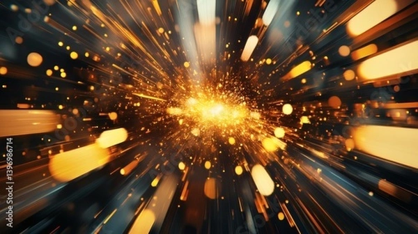 Fototapeta A vibrant, dynamic burst of golden light radiating outward, creating a sense of speed and energy.