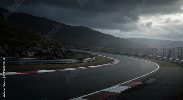 Fototapeta Moody Mountain Race Track: A Serene Asphalt Curve