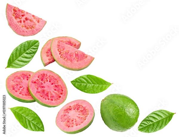 Fototapeta sliced guava isolated on white background. clipping path