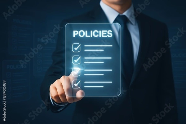 Obraz Businessman Approving Policies:  Checklist Compliance and Digital Strategy