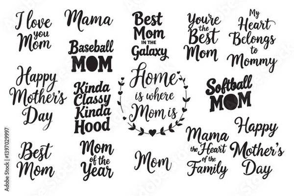 Fototapeta Mother's Day lettering design set. Hand written typography vector fonts.
