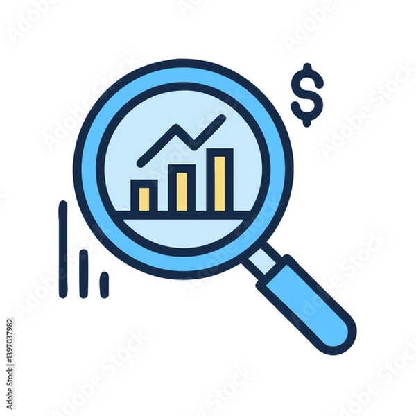 Obraz Magnifying Glass with Financial Chart Icon Design