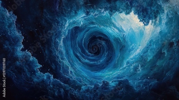 Obraz Vivid cosmic vortex swirling in a galaxy-like formation, with rich blues and dynamic cloud patterns.