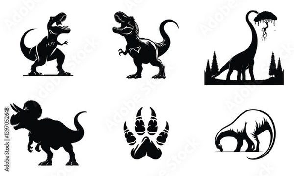 Obraz Ferocious Dinosaur Silhouettes – Prehistoric Predator Vector Set