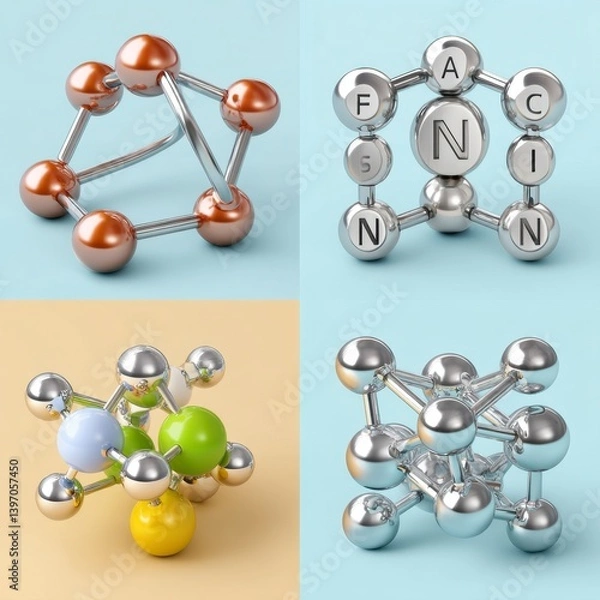Obraz Colorful Molecular Structures Representing Various Chemical Bonds