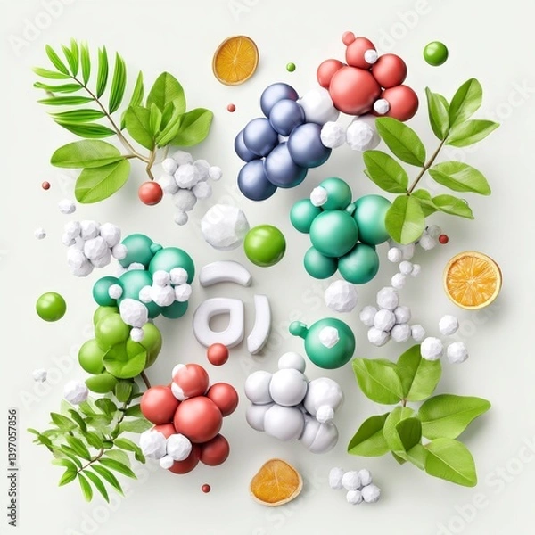 Obraz Abstract composition of colorful molecules and natural elements