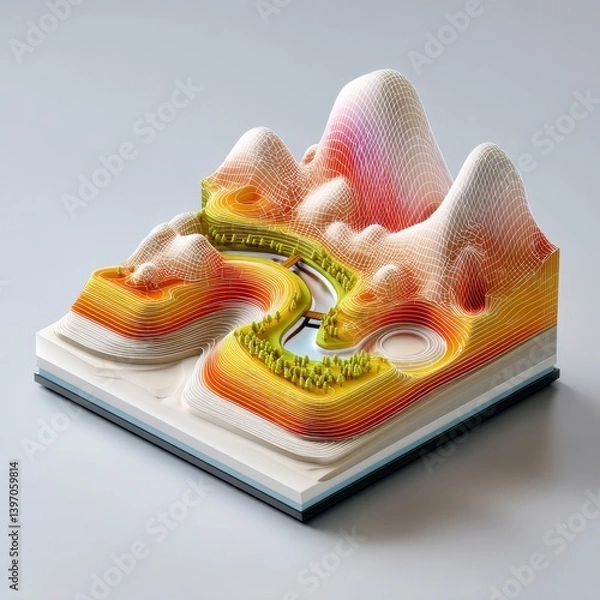 Obraz Colorful Terrain Model with Vibrant Gradient for Visual Representation