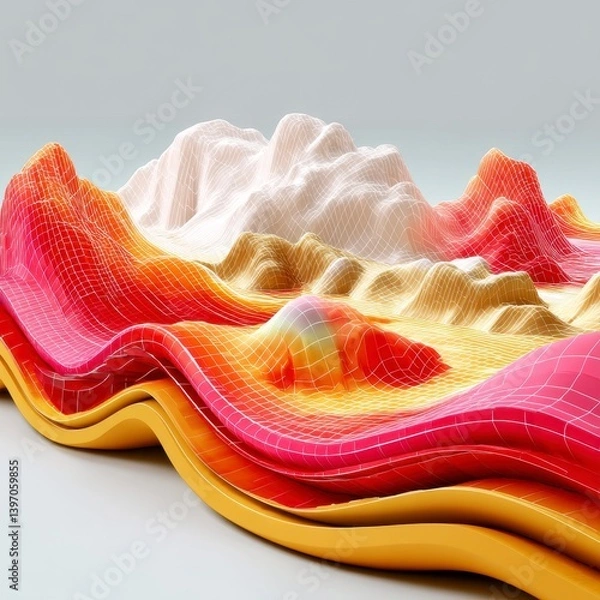 Obraz Abstract 3D Landscape with Colorful Undulating Curves and Peaks