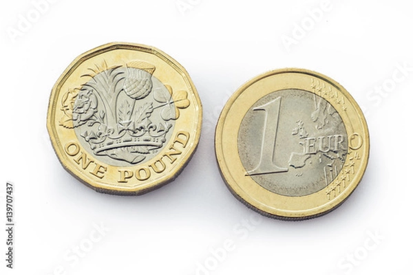 Obraz New pound coin with euro coin