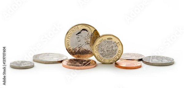 Obraz British sterling coins including new shape pound coin