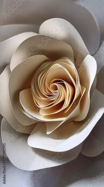 Fototapeta Elegant paper flower with layers and depth in light neutral colors