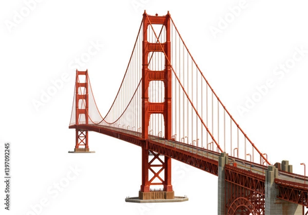 Fototapeta Isolated Golden Gate Bridge, San Francisco, on White Backdrop