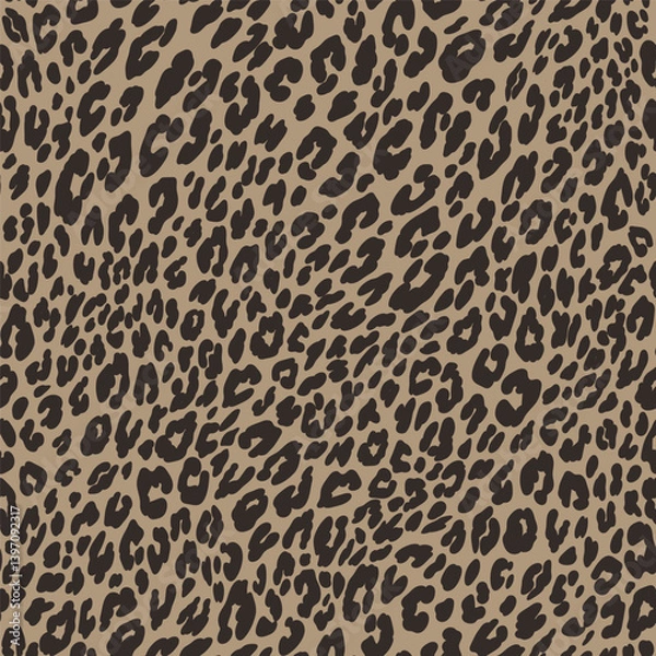 Obraz Hand drawn leopard vector seamless pattern. Allover animal skin fashion print for fabric, paper, textile, stationery, package, graphic design. Wild cat, nature, panther repeated background