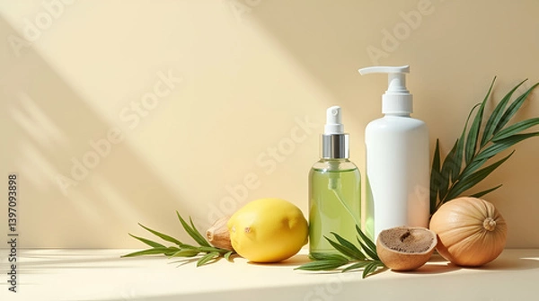 Obraz Organic Cosmetics: Natural Ingredients & Sustainable Formulations for Eco-Friendly Skincare Solutions - Perfect for Modern Consumers - Photo Stock Concept with Empty Space
