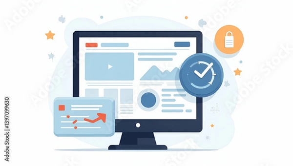 Fototapeta Dynamic Software Product Mockup: Modern Interface, Intuitive Navigation, Innovative Features - Enhance Tech Brand Engagement with Cute Vector Illustrations.