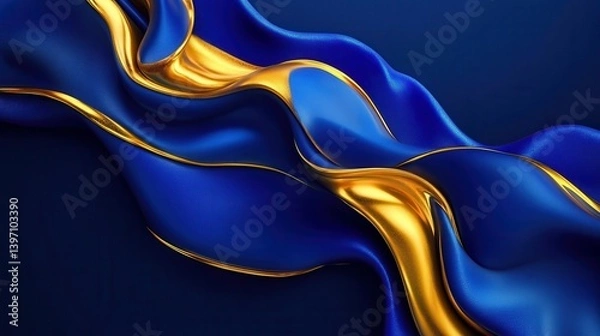 Obraz Abstract paint background by deep blue and gold color with liquid fluid texture in luxury concept. illustration