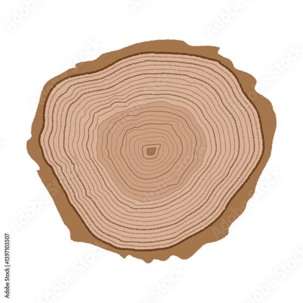 Fototapeta Colorful Cross-Sectional View of a Saw Cut Tree Trunk Showcasing Growth Rings and Unique Patterns in Natural Wood